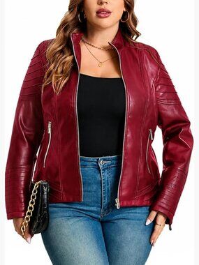 Faux Leather Jacket Plus Size Motorcycle Biker Coat Short PU Jacket Fall Outfits